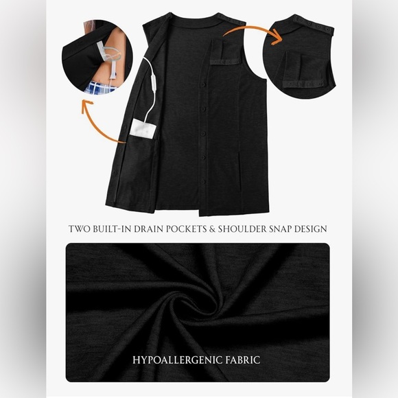 Deyeek Women's Black VNeck Post Op Snap Tank w/ Drain Pockets size M - Picture 2 of 9